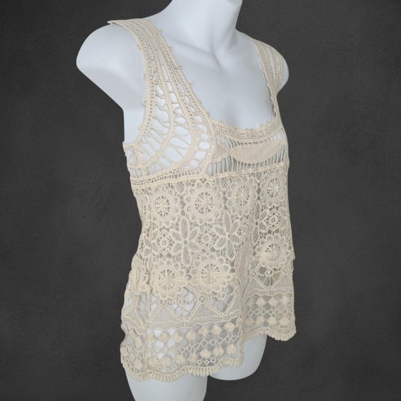 American Rag Womens Cream Crochet Tank Top Medium Boho‎ Festival Beach Cover Up - Picture 3 of 16